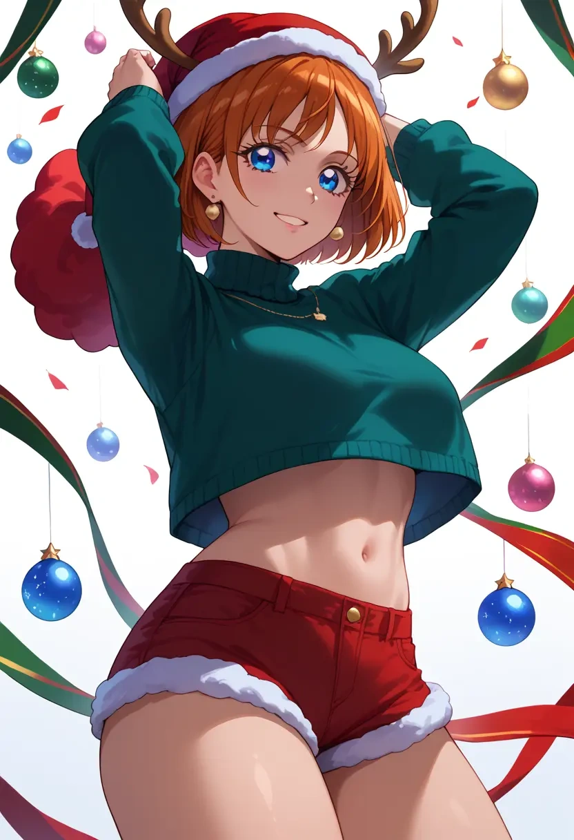 precure,kurumi_erika,Christmas,red velvet shorts,turtleneck sweater  - 