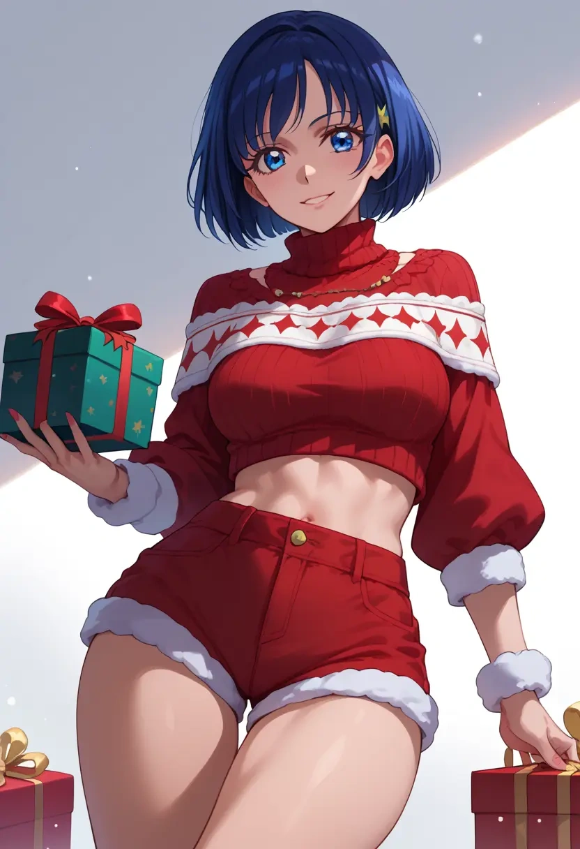 precure,kurumi_erika,Christmas,red velvet shorts,turtleneck sweater  - 