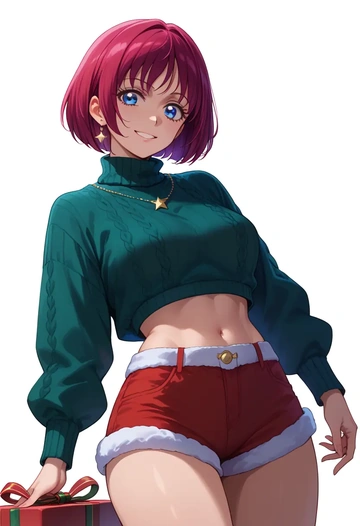 precure,kurumi_erika,Christmas,red velvet shorts,turtleneck sweater  - AI generated anime art