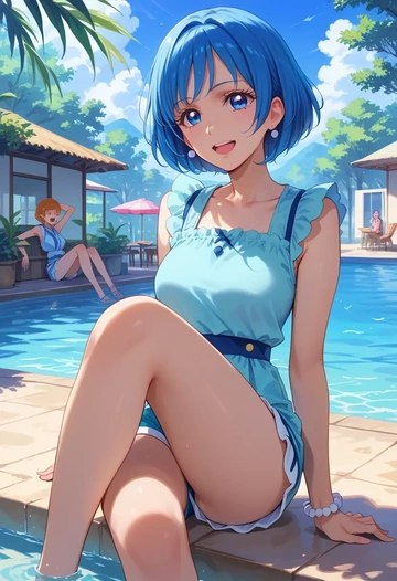 precure,kurumi_erika,sleeveless swim top,shorts-style bottom,contrast stitching  - AI generated anime art