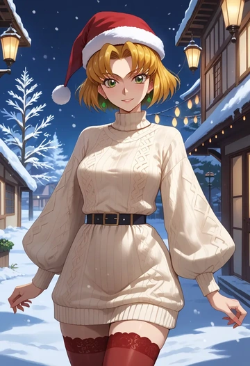 code_geass,kururugi_suzaku,Christmas,sweater dress,stockings  - AI generated anime art