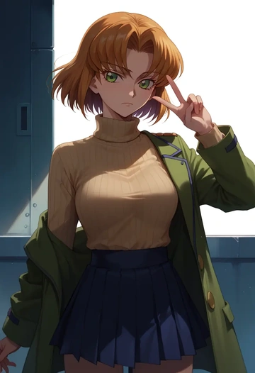 code_geass,kururugi_suzaku,skirt,pleated,turtleneck sweater  - AI generated anime art