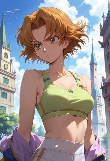 code_geass,kururugi_suzaku,sports bra,high-waisted leggings  - AI generated anime art