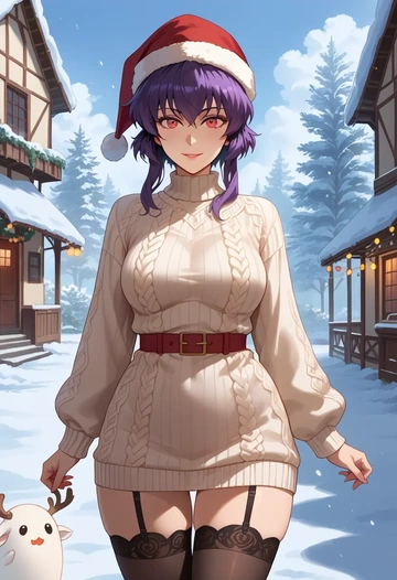 ghost_in_the_shell,kusanagi_motoko,sweater,stockings,Thigh garters  - AI generated anime art