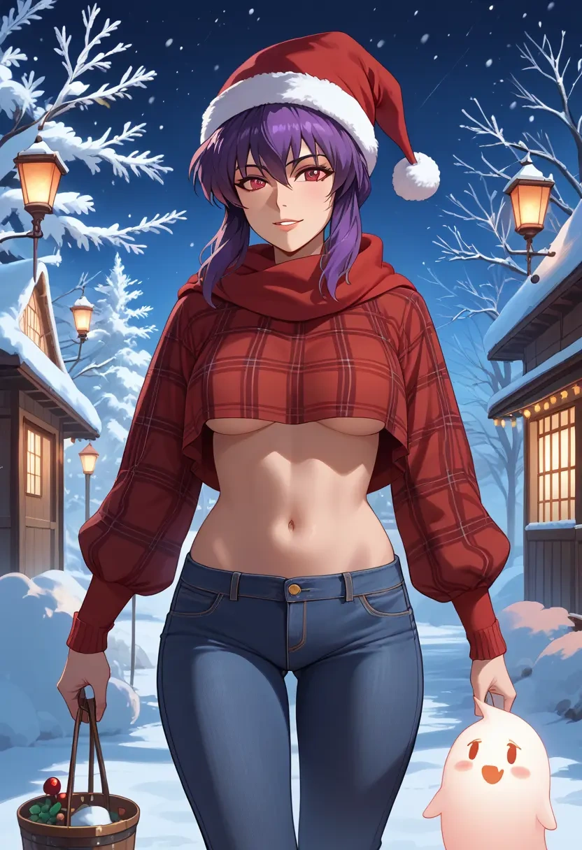 ghost_in_the_shell,kusanagi_motoko,Christmas,plaid trousers  - 