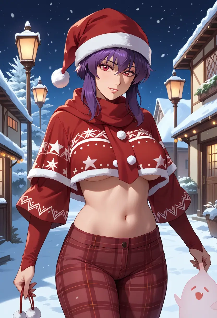 ghost_in_the_shell,kusanagi_motoko,Christmas,plaid trousers  - 