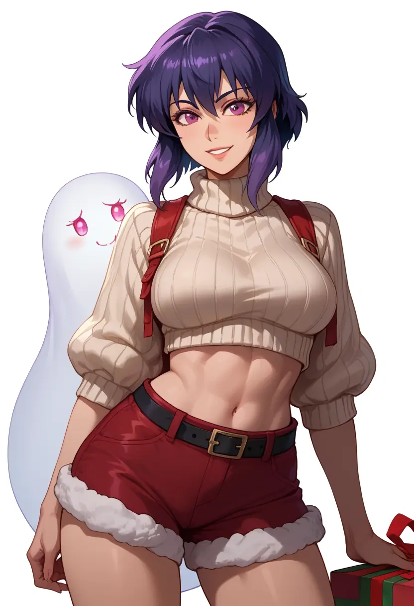 ghost_in_the_shell,kusanagi_motoko,Christmas,red velvet shorts,turtleneck sweater  - 