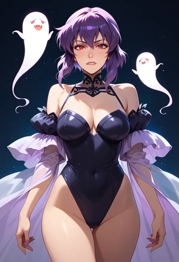 ghost_in_the_shell,kusanagi_motoko,dark fairy blouse,layered tulle skirt,glitter stockings  - AI generated anime art