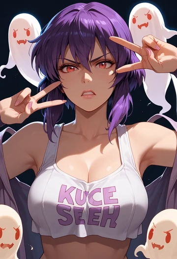 ghost_in_the_shell,kusanagi_motoko,crop top,athletic shorts  - AI generated anime art