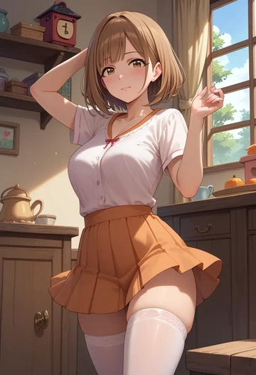 idolmaster,kuwayama_chiyuki,mini skirt,stockings  - AI generated anime art