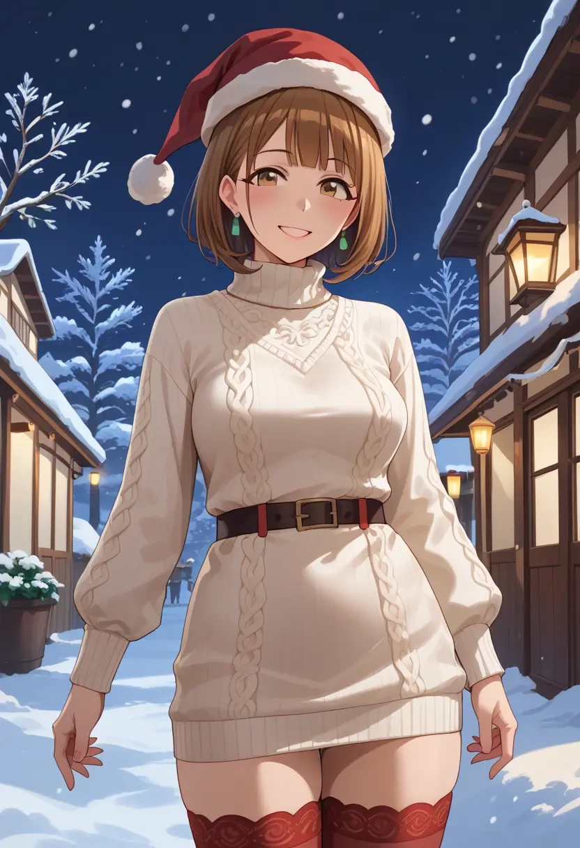 idolmaster,kuwayama_chiyuki,Christmas,sweater dress,stockings  - 