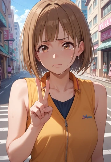 idolmaster,kuwayama_chiyuki,sports vest,capri leggings  - AI generated anime art