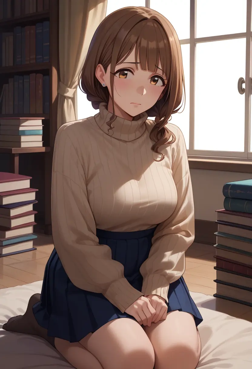 idolmaster,kuwayama_chiyuki,skirt,pleated,turtleneck sweater  - 