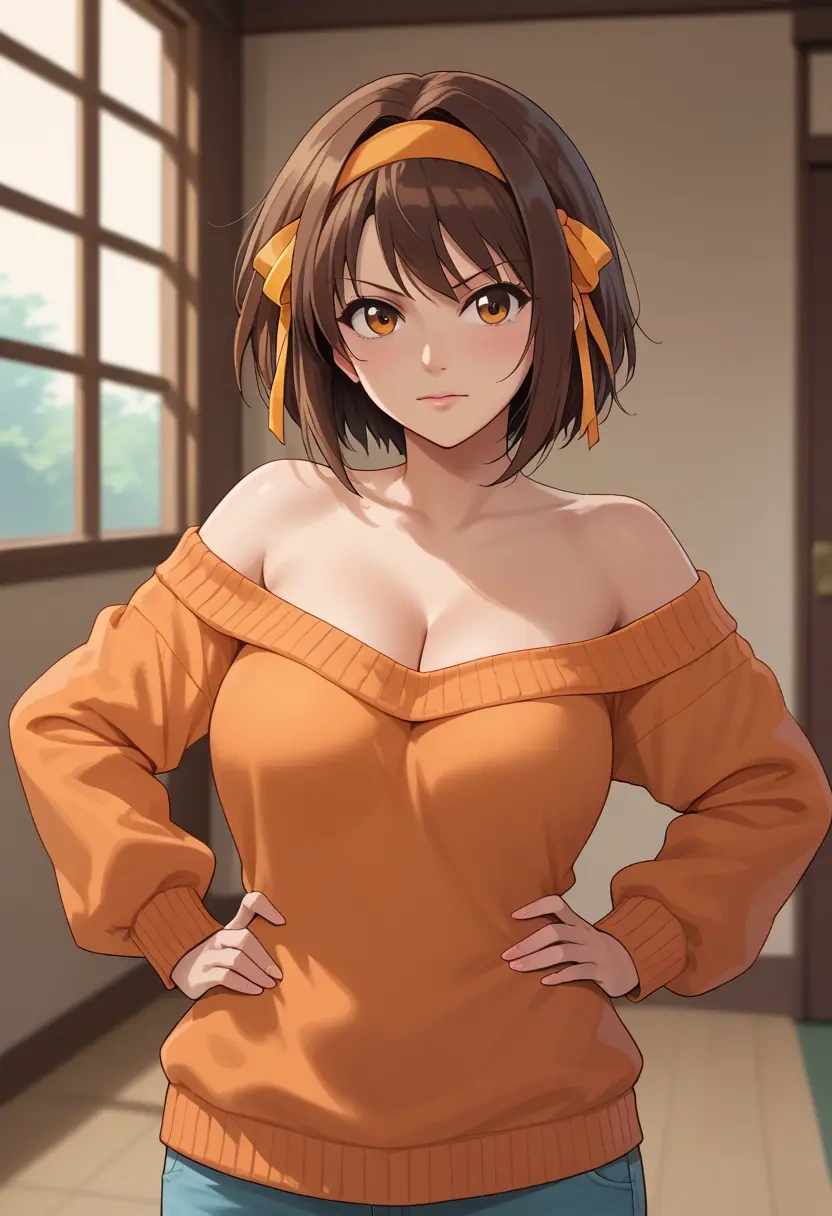 suzumiya_haruhi_no_yuuutsu,kyonko,orange,sweater  - 