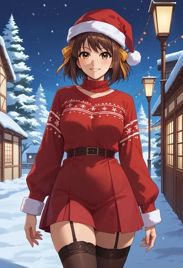 suzumiya_haruhi_no_yuuutsu,kyonko,sweater,stockings,Thigh garters  - AI generated anime art