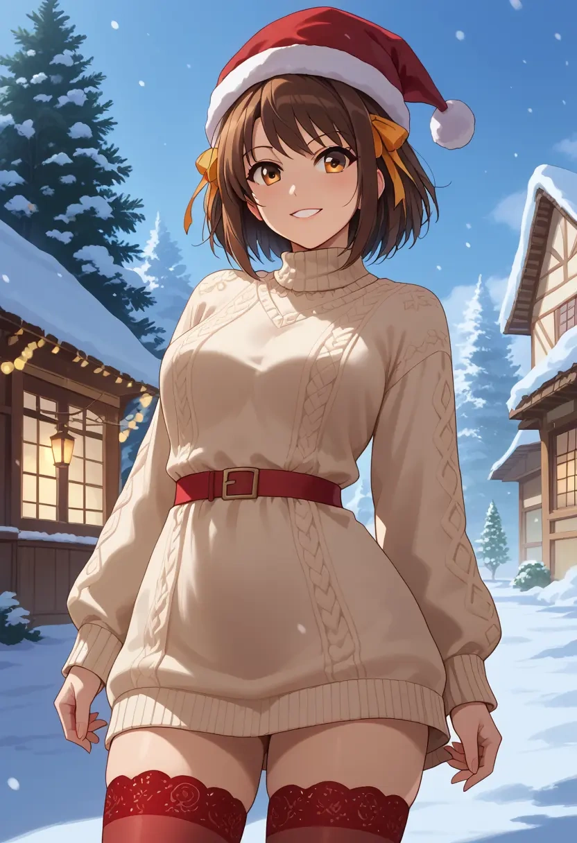 suzumiya_haruhi_no_yuuutsu,kyonko,Christmas,sweater dress,stockings  - 