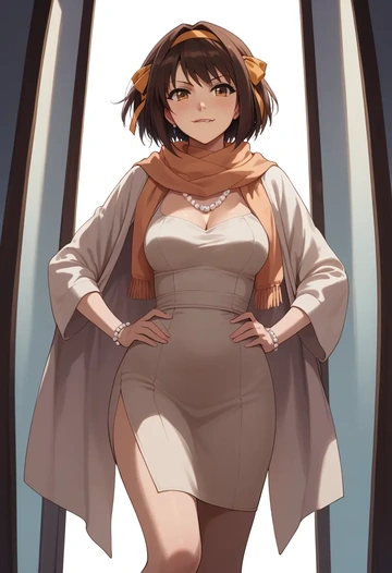 suzumiya_haruhi_no_yuuutsu,kyonko,spring,elegant woman,wrap dress  - AI generated anime art