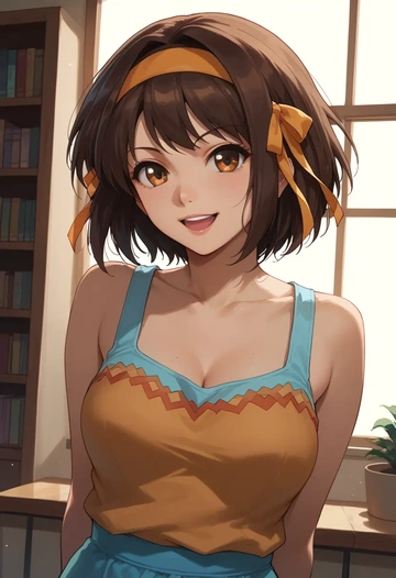 suzumiya_haruhi_no_yuuutsu,kyonko,abstract print tank,dolphin shorts  - AI generated anime art