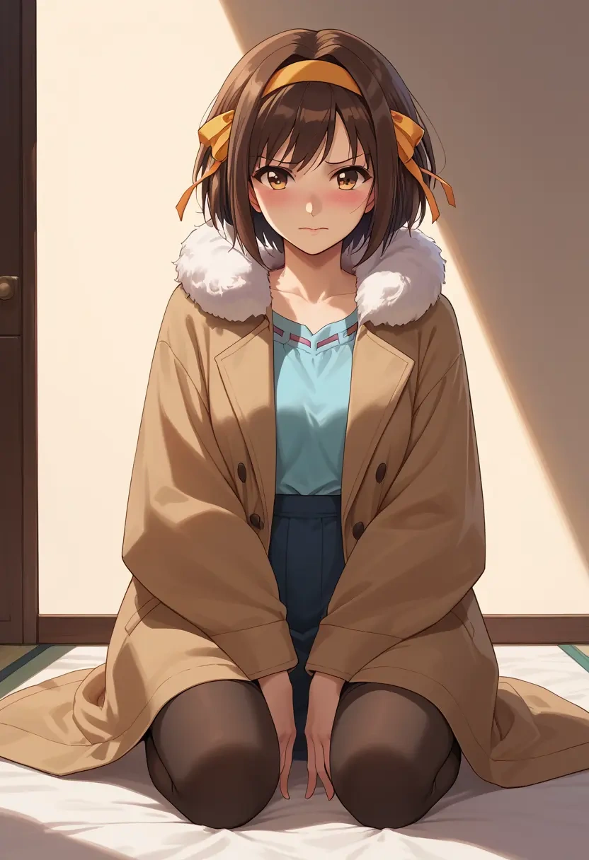 suzumiya_haruhi_no_yuuutsu,kyonko,coat,fur-collar,tailored trousers  - 