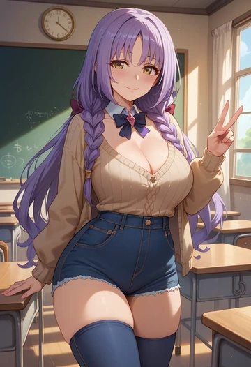 princess_connect!,kyouka_(princess_connect!),teacher, sweater, jeans shorts  - AI generated anime art