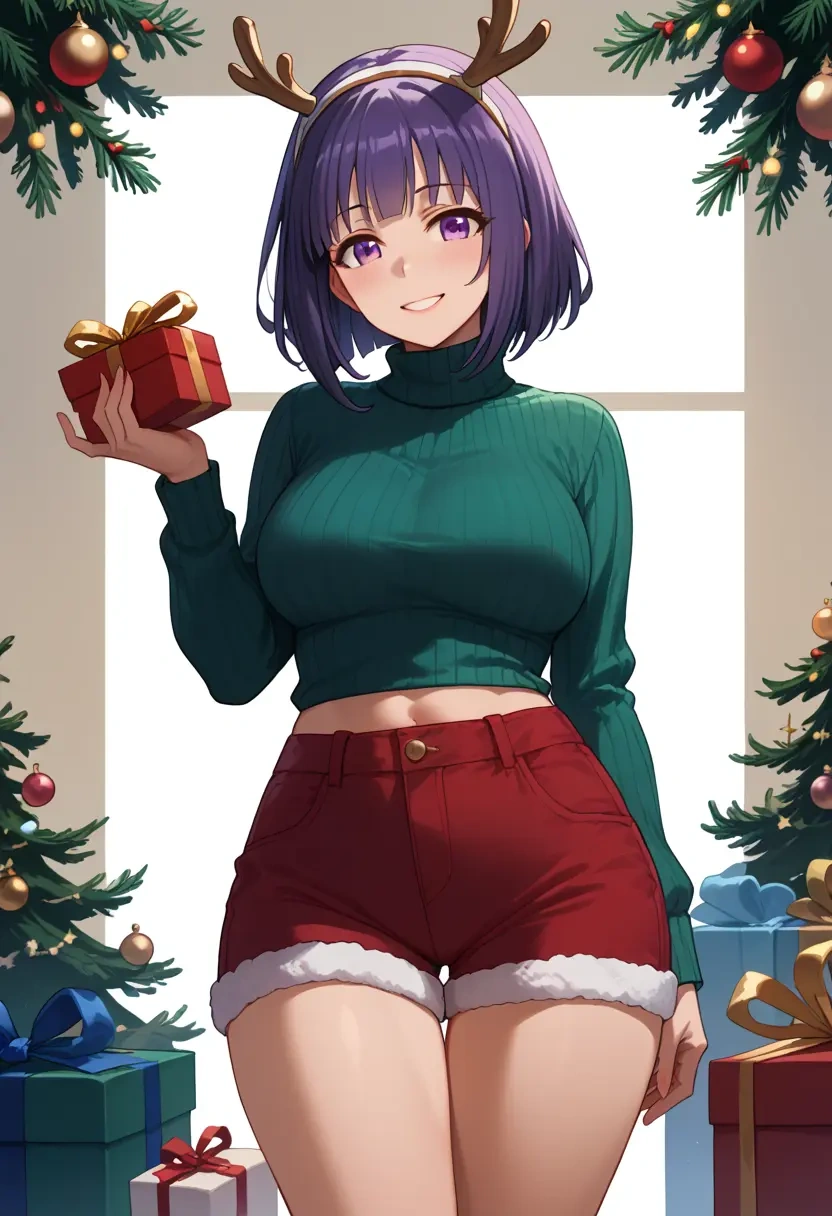 princess_connect!,kyouka_(princess_connect!),Christmas,red velvet shorts,turtleneck sweater  - 