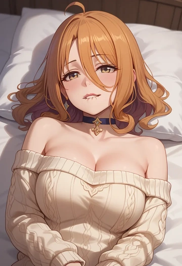 princess_connect!,kyouka_(princess_connect!),orange,sweater,choker  - AI generated anime art