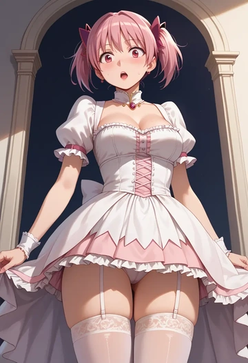 mahou_shoujo_madoka_magica,kyubey,mini skirt, stockings  - AI generated anime art