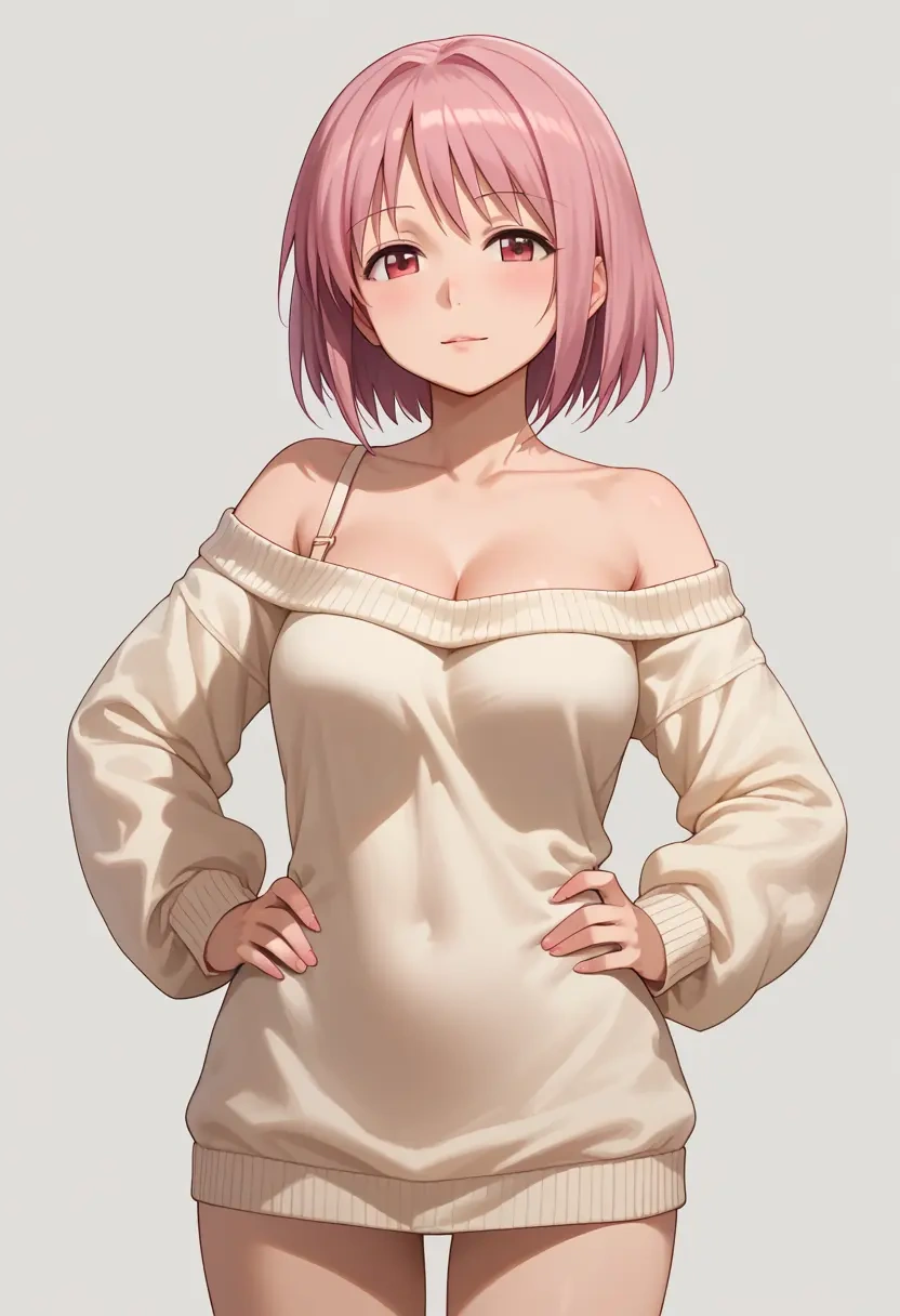 mahou_shoujo_madoka_magica,kyubey,Hands on hips,off-shoulder,sweater  - 