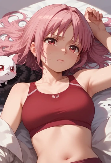 mahou_shoujo_madoka_magica,kyubey,sports bra,high-waisted leggings  - AI generated anime art