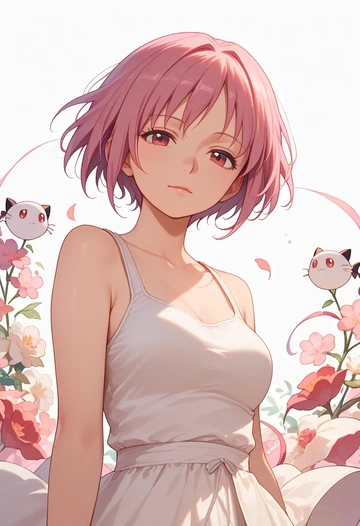 mahou_shoujo_madoka_magica,kyubey,abstract print tank,dolphin shorts  - AI generated anime art