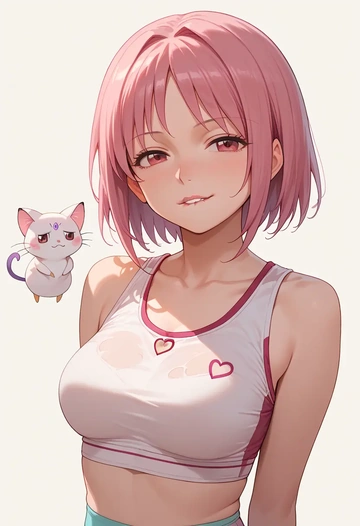 mahou_shoujo_madoka_magica,kyubey,tankini top,board shorts  - AI generated anime art