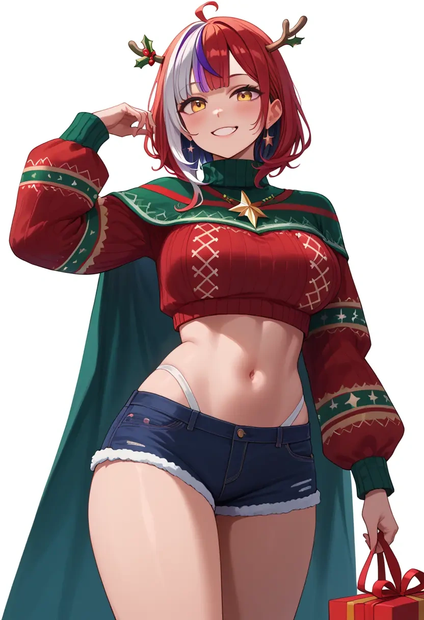 hololive,la+_darknesss_(1st_costume),Christmas,red velvet shorts,turtleneck sweater  - 