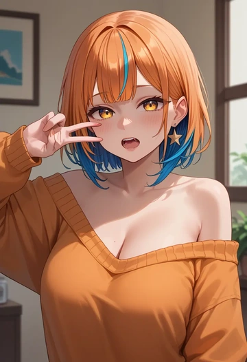 hololive,la+_darknesss_(1st_costume),orange,sweater  - AI generated anime art