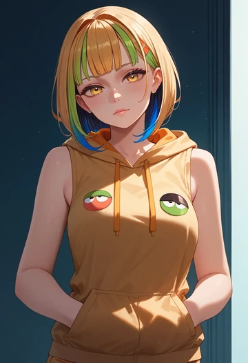 hololive,la+_darknesss_(1st_costume),sleeveless hoodie,biker shorts  - AI generated anime art