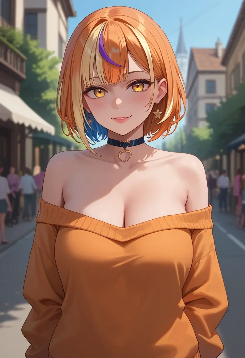 hololive,la+_darknesss_(1st_costume),orange,sweater,choker  - 