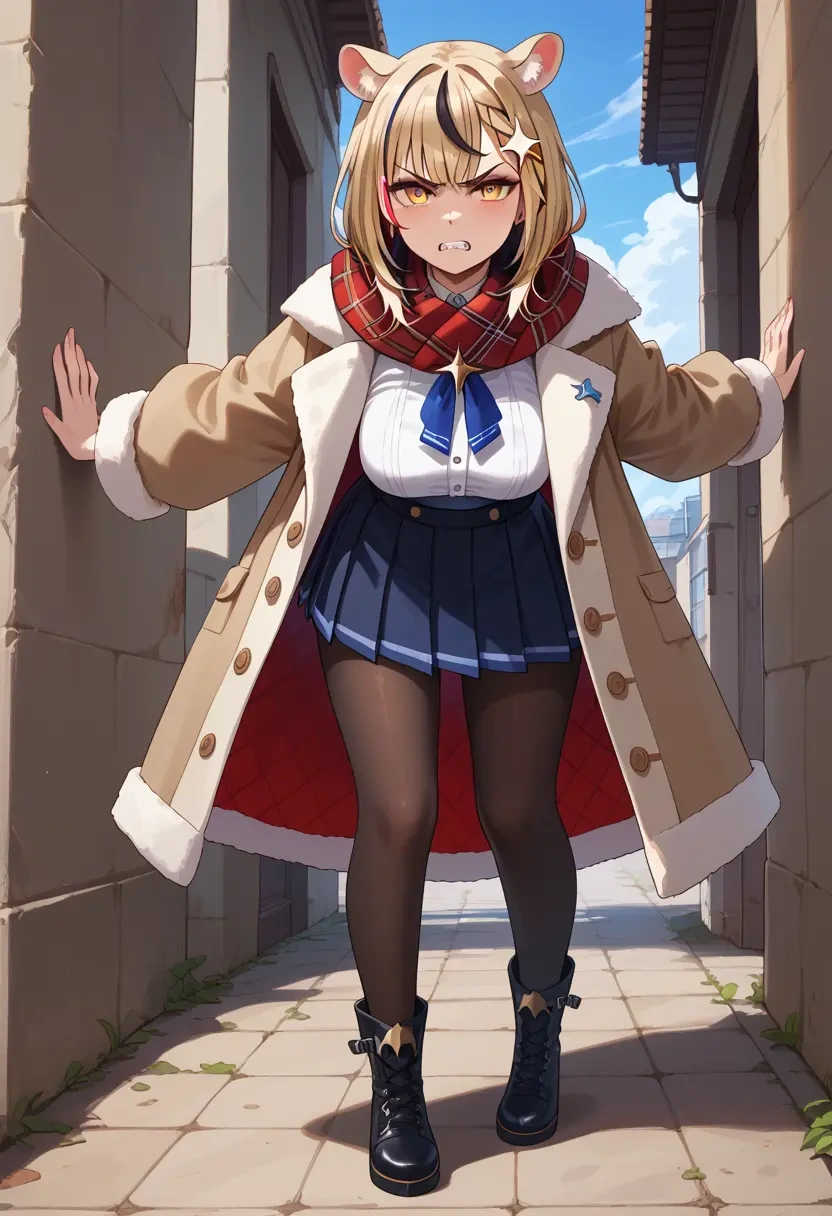 hololive,la+_darknesss_(1st_costume),winter,student uniform,fur-trimmed coat  - 