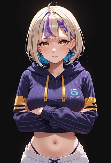 hololive,la+_darknesss,hoodie,cropped,high-waisted joggers  - AI generated anime art