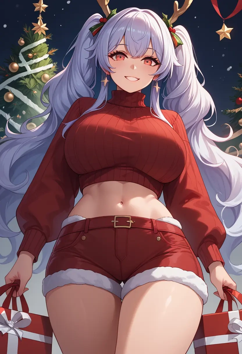 azur_lane,laffey_(azur_lane),Christmas,red velvet shorts,turtleneck sweater  - 