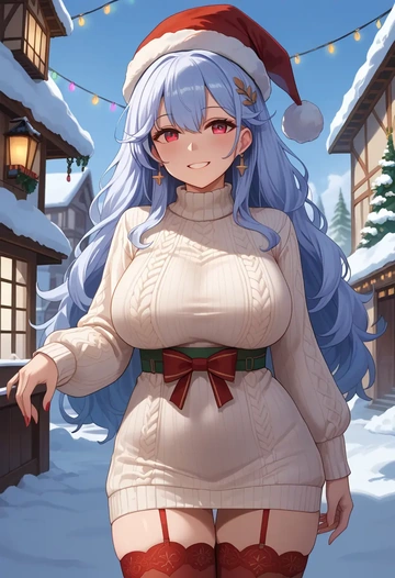 azur_lane,laffey_(azur_lane),Christmas,sweater dress,stockings  - AI generated anime art