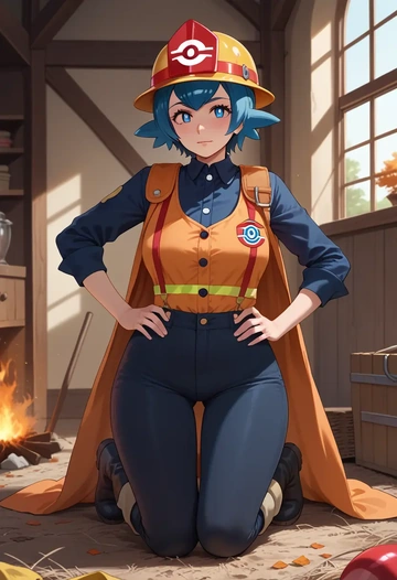 pokemon,lana_(pokemon),firefighter  - AI generated anime art