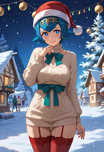 pokemon,lana_(pokemon),Christmas,sweater dress,stockings  - AI generated anime art