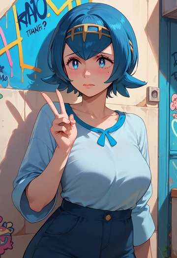 pokemon,lana_(pokemon),striped graffiti blouse,dolphin shorts  - AI generated anime art