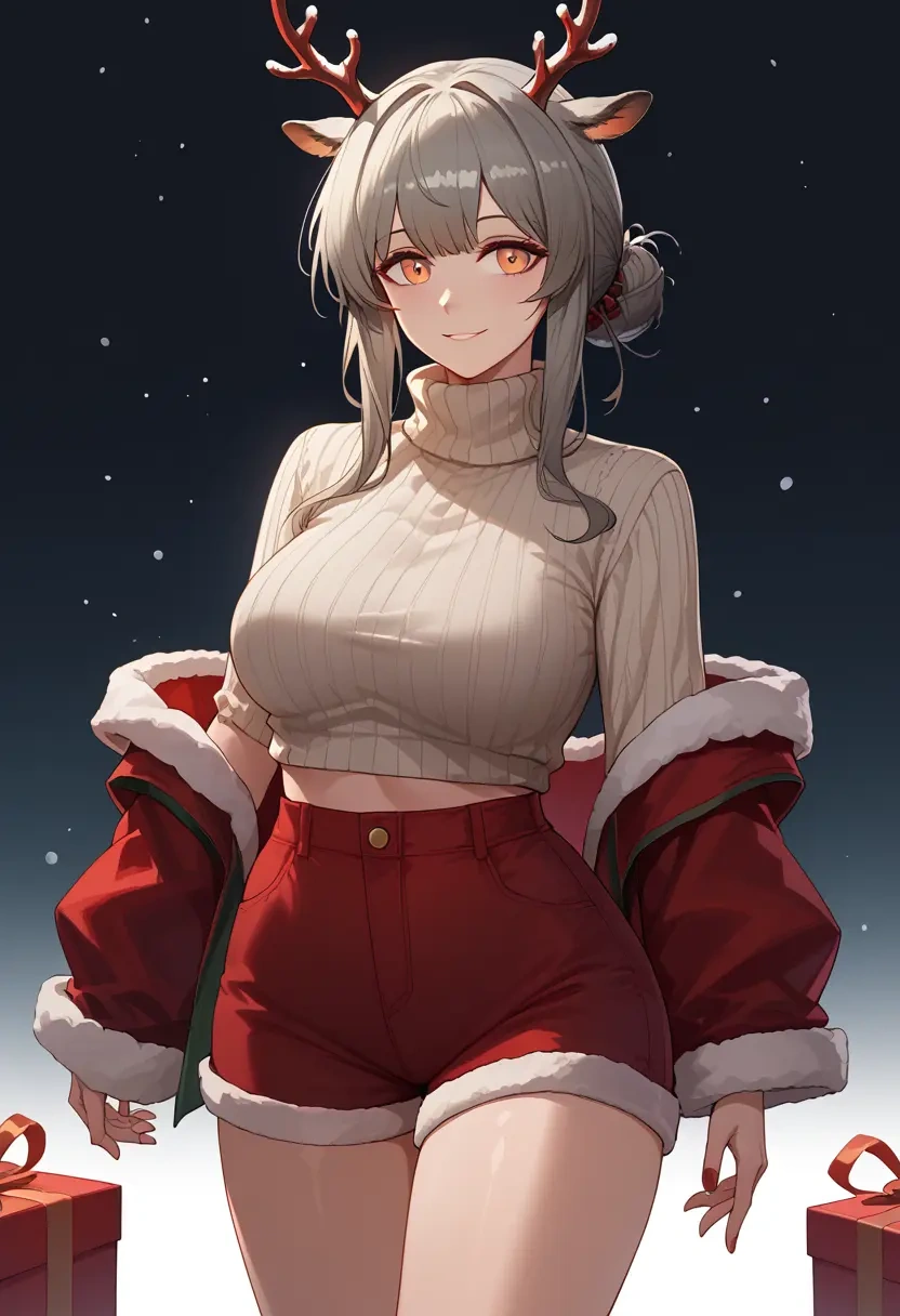 arknights,lappland_(arknights),Christmas,red velvet shorts,turtleneck sweater  - 