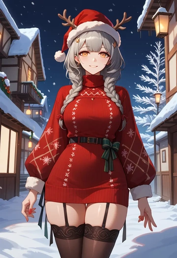 arknights,lappland_(arknights),sweater,stockings,Thigh garters  - AI generated anime art