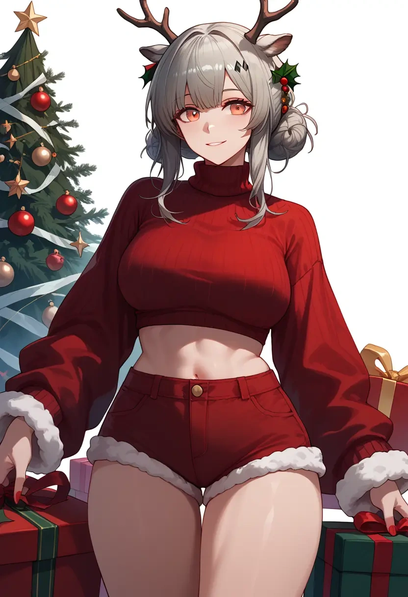 arknights,lappland_(arknights),Christmas,red velvet shorts,turtleneck sweater  - 