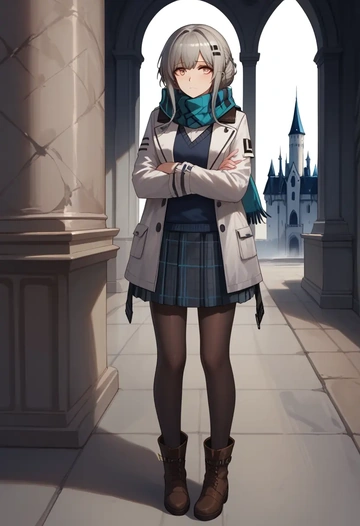 arknights,lappland_(arknights),winter,student uniform,down jacket  - AI generated anime art