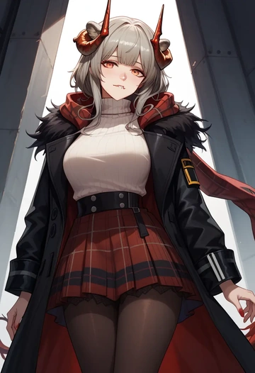 arknights,lappland_(arknights),winter,student uniform,fur-collared jacket  - AI generated anime art