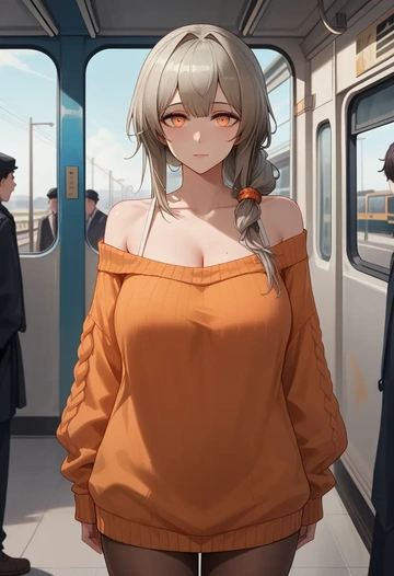 arknights,lappland_(arknights),orange,sweater  - AI generated anime art