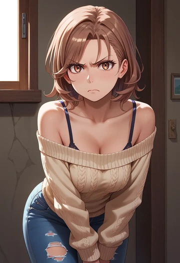 toaru_majutsu_no_index,last_order_(toaru_majutsu_no_index),sweater,off-shoulder,ripped jeans  - AI generated anime art