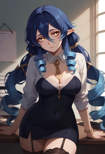 genshin impact,layla,secretary, stockings  - AI generated anime art